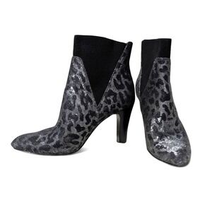 Donald Pliner Metallic Leopard Animal Print Booties‎ Silver Black Boots Size 6.5